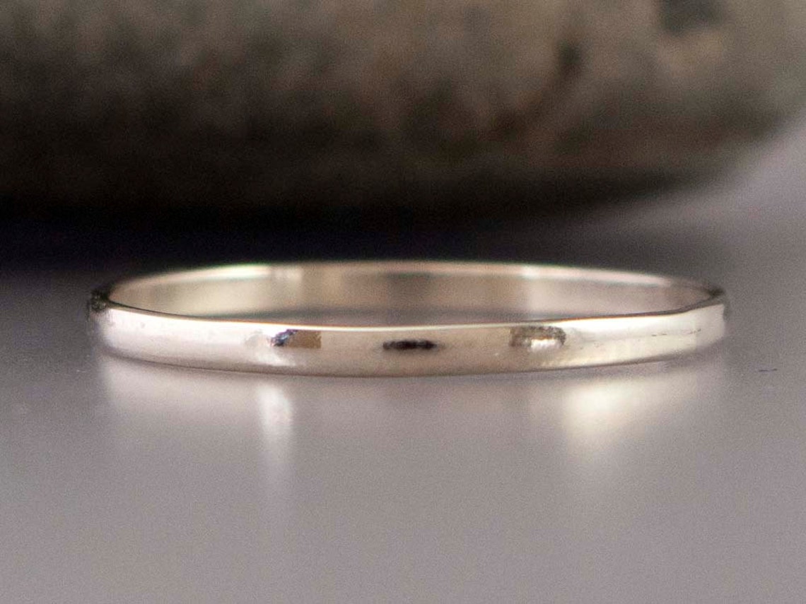 14k White Gold Thin Wedding Band Solid Gold 1.5mm Half Round Etsy