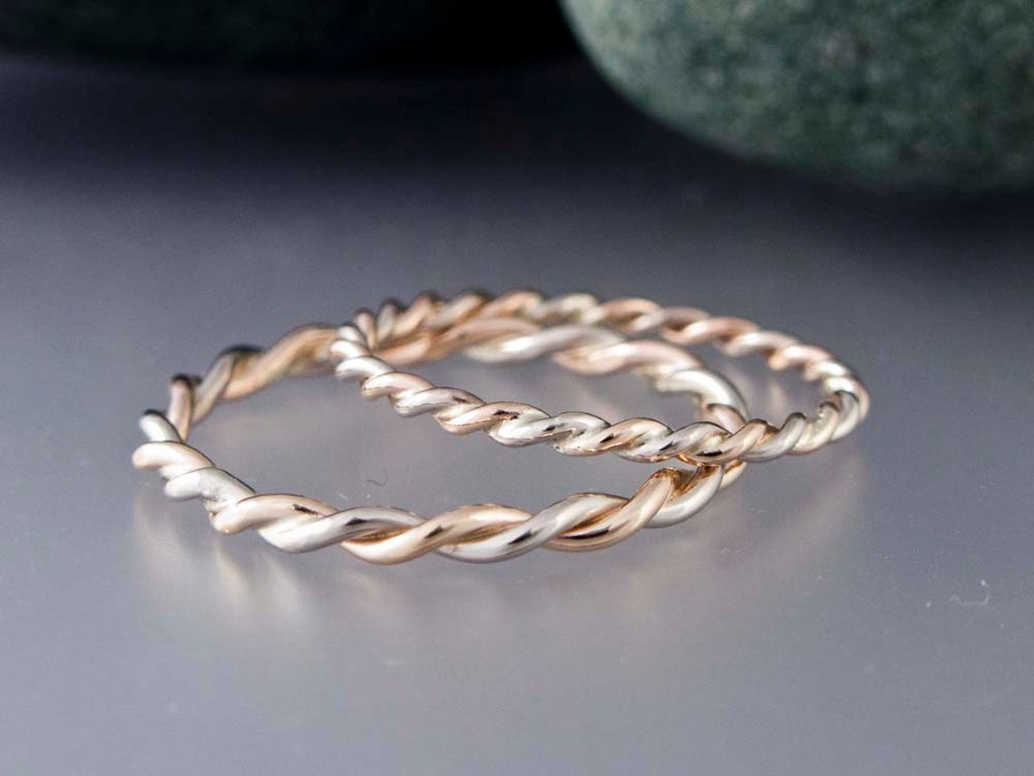 14k Gold Rope Twist Wedding Ring Set With 1.6mm and 2mm Wide Etsy