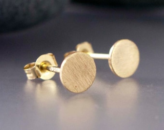 Gold Disk Studs Small Circle Earrings in Solid 14k Yellow Rose or White Gold  Ready to Ship