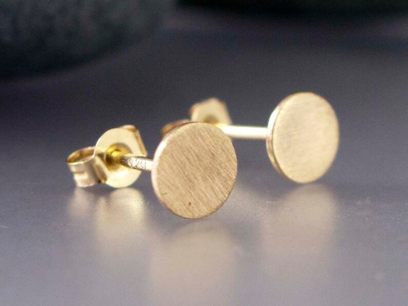 Gold Disk Studs Small Circle Earrings in Solid 14k Yellow Rose or White Gold Ready to Ship image 1