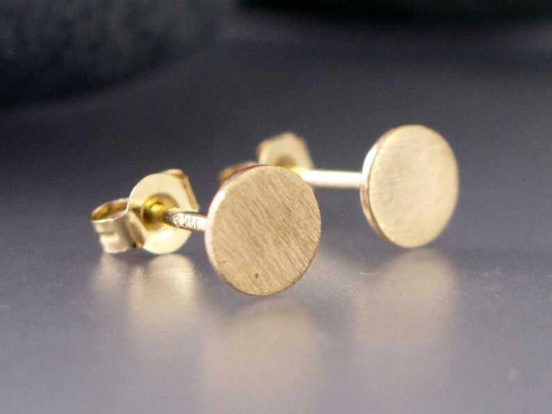 Gold Disk Studs Small Circle Earrings in Solid 14k Yellow Rose Etsy