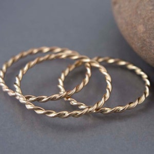 Yellow Gold Twist Ring Tiny 1.6mm Twist Ring in Solid 14k Gold image 3