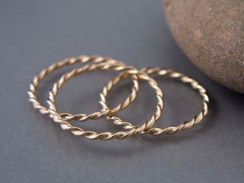 Yellow Gold Twist Ring Tiny 1.6mm Twist Ring in Solid 14k Gold image 3