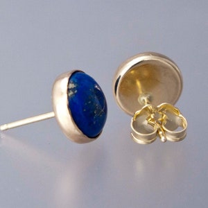 Lapis Lazuli Gold Stud Earrings 8mm solid 14k gold bezels, posts and backs image 2