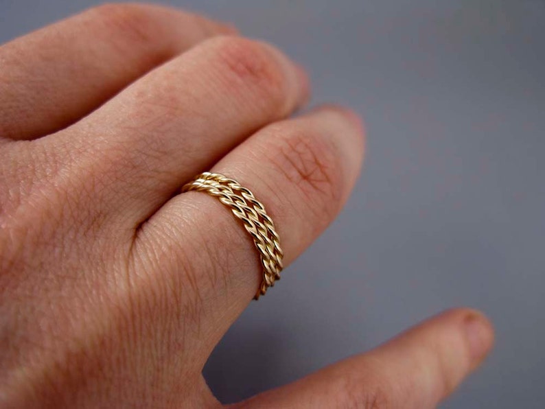 Yellow Gold Twist Ring Tiny 1.6mm Twist Ring in Solid 14k Gold image 4