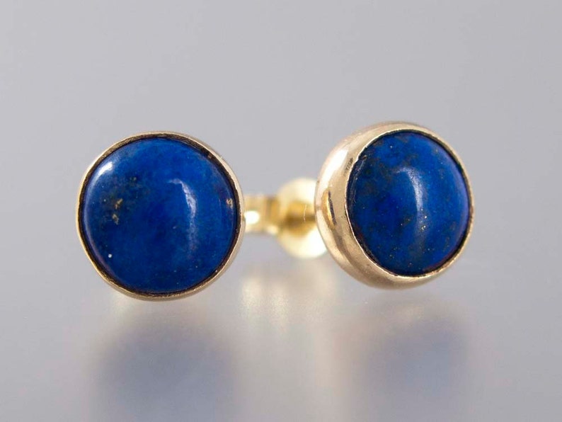Lapis Lazuli Gold Stud Earrings 6mm solid 14k yellow gold Etsy