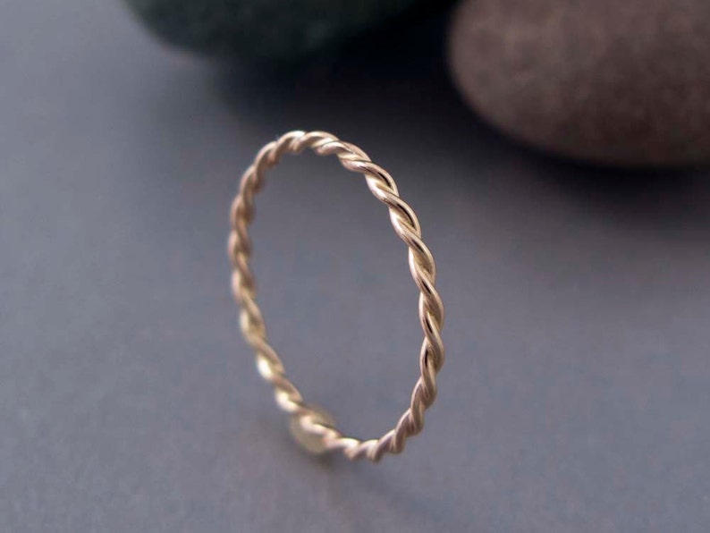 Yellow Gold Twist Ring Tiny 1.6mm Twist Ring in Solid 14k Gold image 2