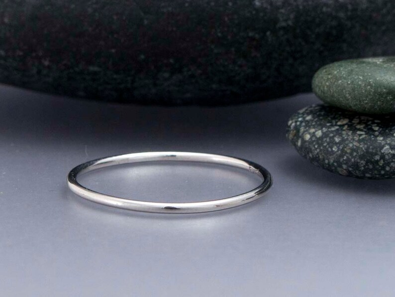 Thin Platinum Wedding Band Delicate 1mm Round Stacking Ring Etsy