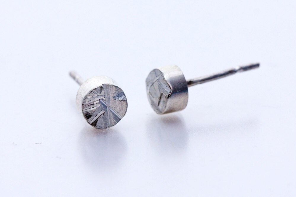 Rough Cut Geometry Circle Stud Earrings in Sterling Silver - Etsy