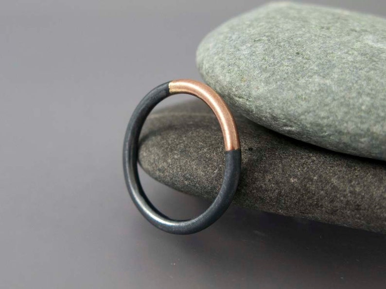 Married 14k Gold and Sterling Silver Ring Two Tone 2mm Round Band