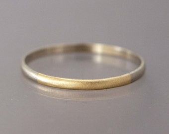 Two Tone Gold Thin Wedding Band - Solid 14k gold 1.5mm Half Round Round Married Ring in a mix of white yellow or rose gold