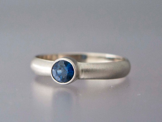 Blue Sapphire Engagement Ring 14k Gold half round wedding | Etsy