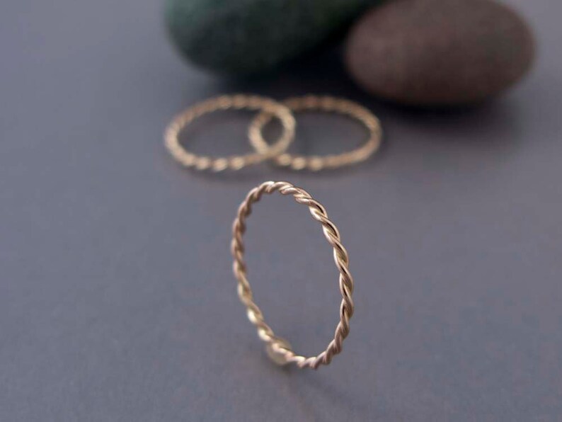 Yellow Gold Twist Ring Tiny 1.6mm Twist Ring in Solid 14k Gold image 5