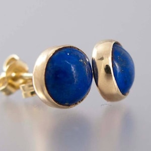 Lapis Lazuli Gold Bezel Stud Earrings 6mm stud earrings in 14k yellow image 1