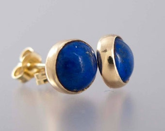 Lapis Lazuli Gold Bezel Stud Earrings | 6mm stud earrings in 14k yellow