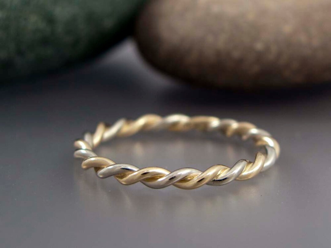 14k Gold Wedding Ring Two Tone Twist in Solid Rose Gold, White Gold or