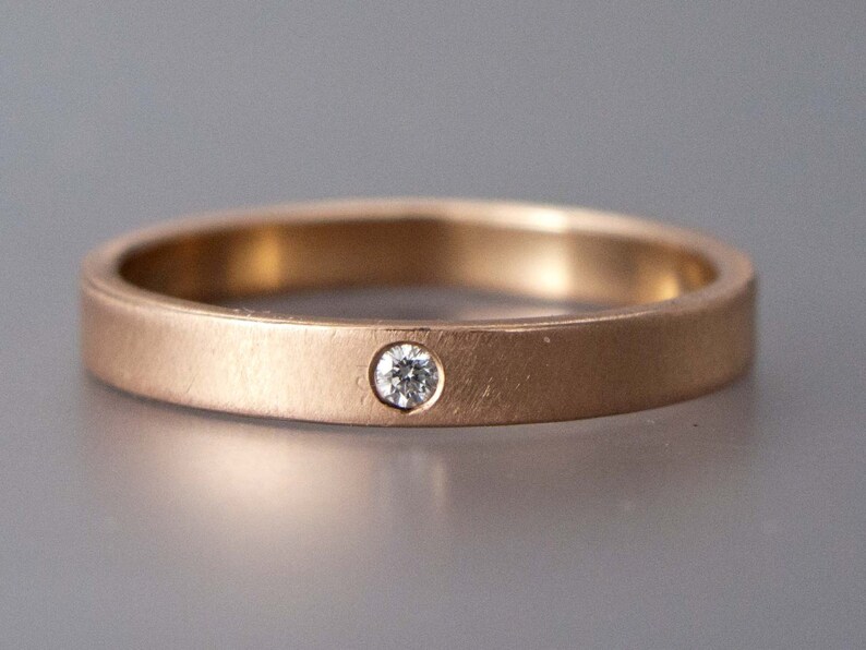 Diamond Wedding Ring 3mm Wide Solid 14k Gold Band in Rose - Etsy