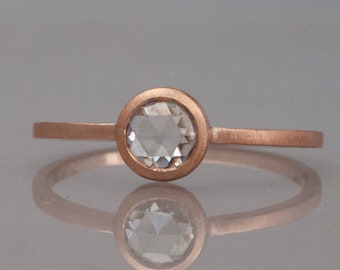 5mm Rose Cut Moissanite Engagement Ring in 14k Rose Gold Ready to Ship in Size 7