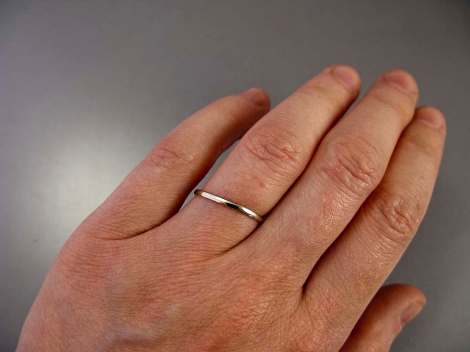 14k White Gold Thin Wedding Band Solid Gold 1.5mm Half Round Etsy