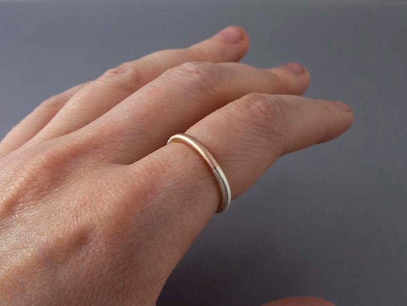 Married 14k Gold and Sterling Silver Ring Two Tone 2mm Round Band