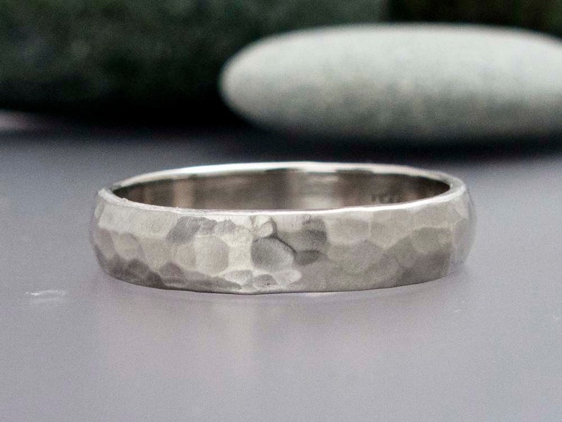 Mens Hammered Platinum Wedding Band Heavy 4mm Wide Half Etsy