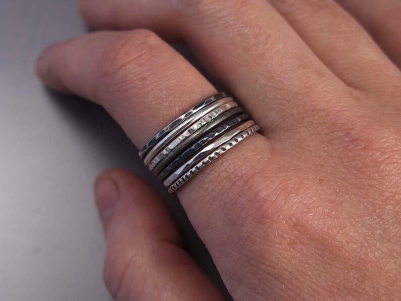 Skinny Stacking Ring Set in Sterling Silver Pick Any 9 Rings Etsy