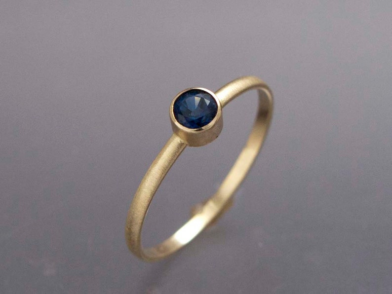 Solid 14k Gold Thin Engagement Ring with a 3.5mm Sapphire Blue Sapphire White Gold Ring