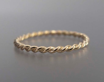 Yellow Gold Twist Ring - Tiny 1.6mm Twist Ring in Solid 14k Gold