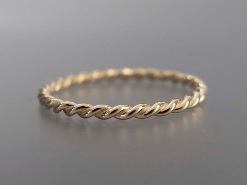Yellow Gold Twist Ring Tiny 1.6mm Twist Ring in Solid 14k Gold image 1
