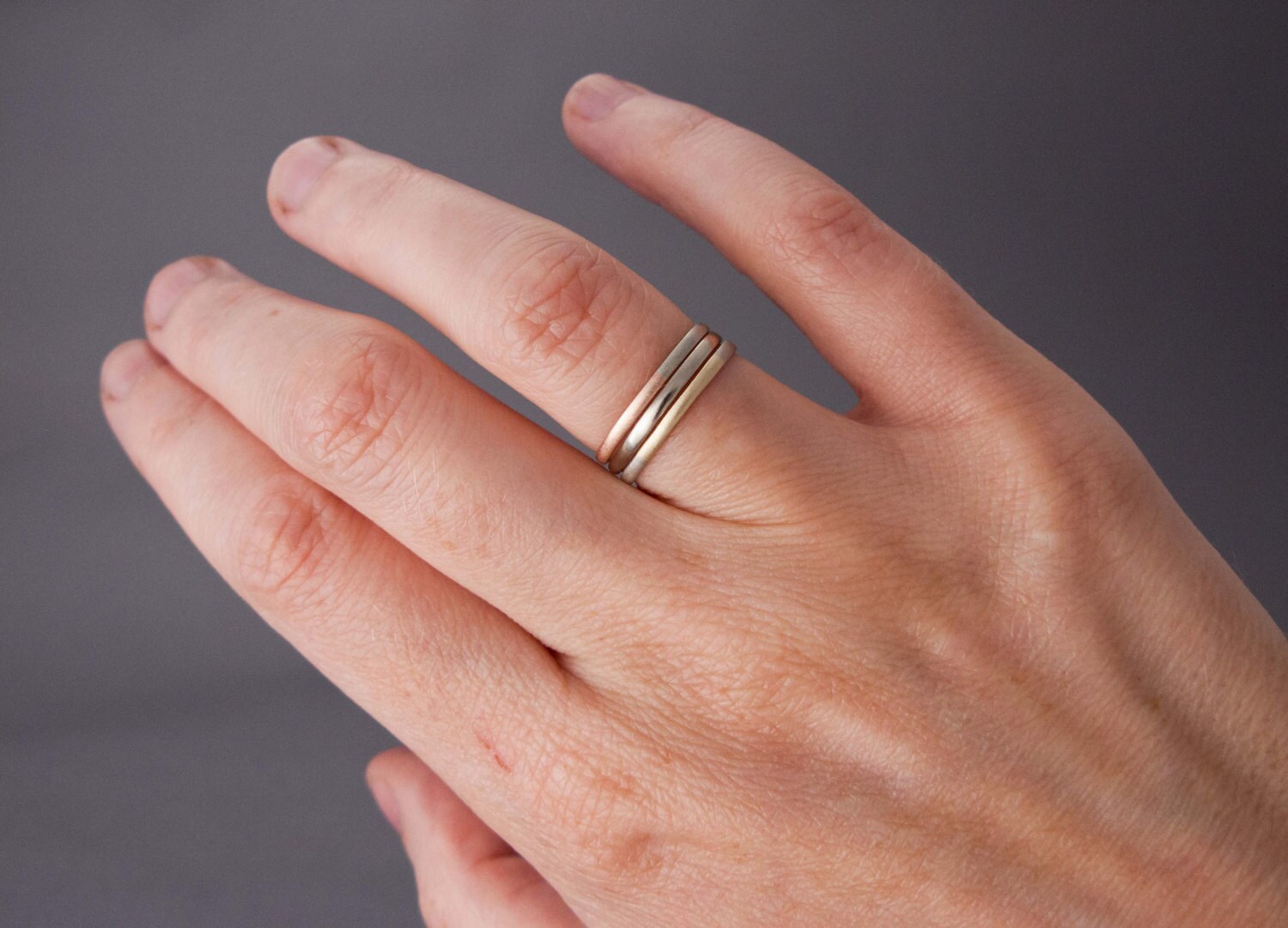 Two Tone Gold Thin Wedding Band Solid 14k Gold 1.5mm Half Etsy