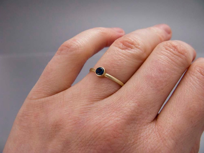 Solid 14k Gold Thin Engagement Ring with a 3.5mm Sapphire Blue Sapphire White Gold Ring