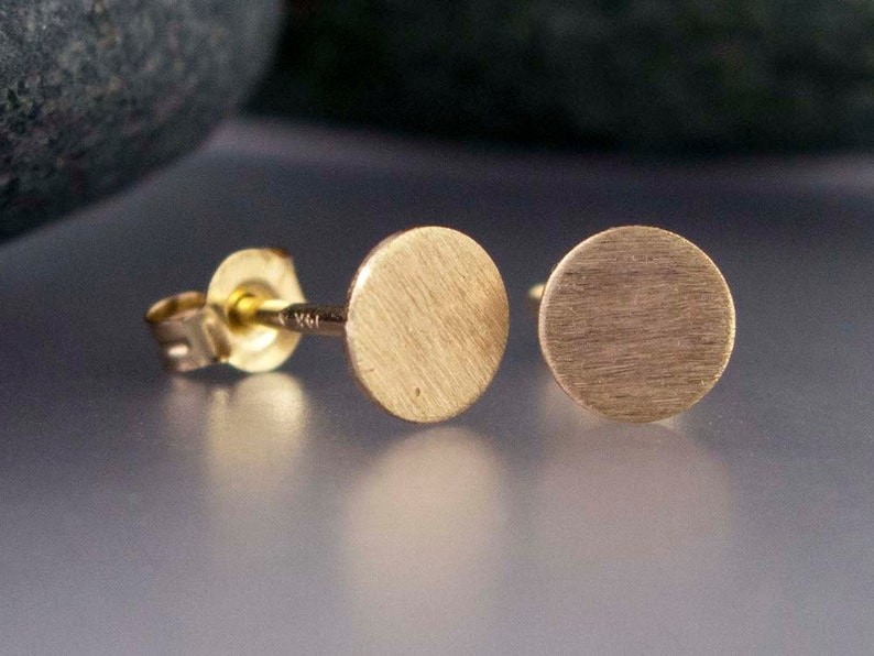 Gold Disk Studs Small Circle Earrings in Solid 14k Yellow Rose or White Gold Ready to Ship image 2