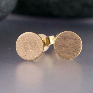Gold Disk Studs Small Circle Earrings in Solid 14k Yellow Rose or White Gold Ready to Ship image 4
