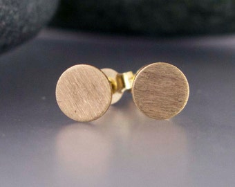 Gold Disk Studs Medium Quarter Inch Circle Earrings in Solid 14k Yellow Rose or White Gold Ready to Ship