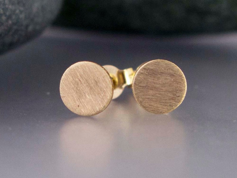 Gold Disk Studs Small Circle Earrings in Solid 14k Yellow Rose or White Gold Ready to Ship image 4