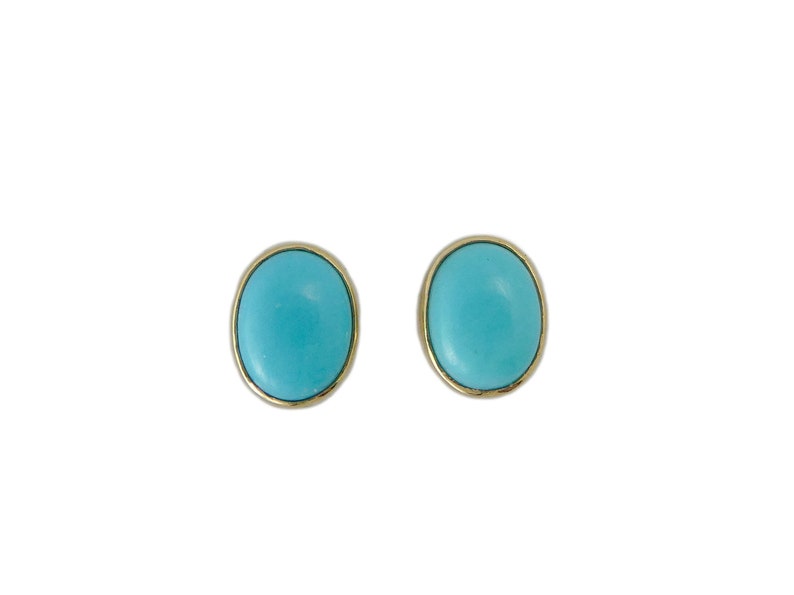 Oval Turquoise and 14k Yellow Gold Stud Earrings, 8x6mm Ready to ship image 1