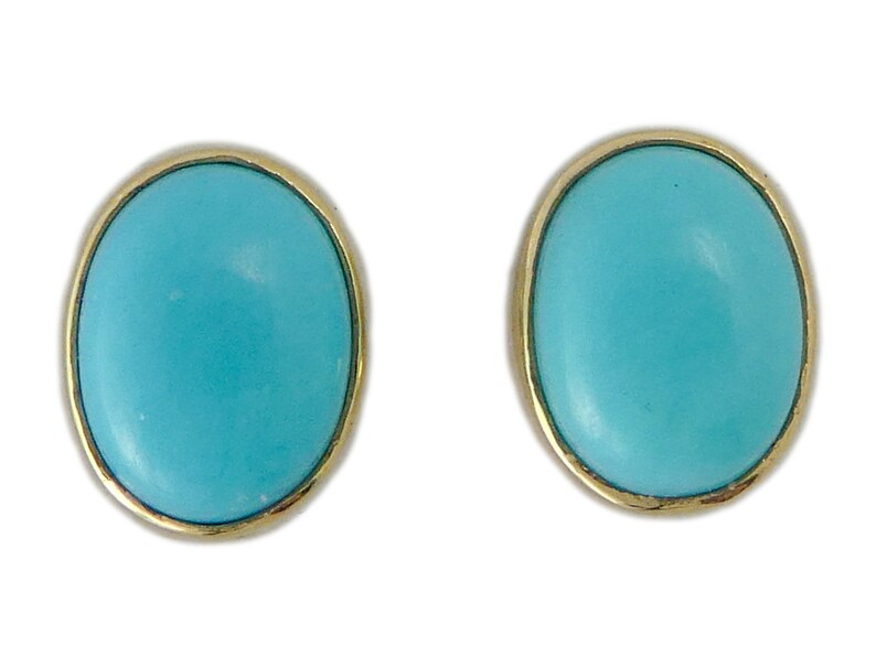 Oval Turquoise and 14k Yellow Gold Stud Earrings, 8x6mm Ready to ship image 7
