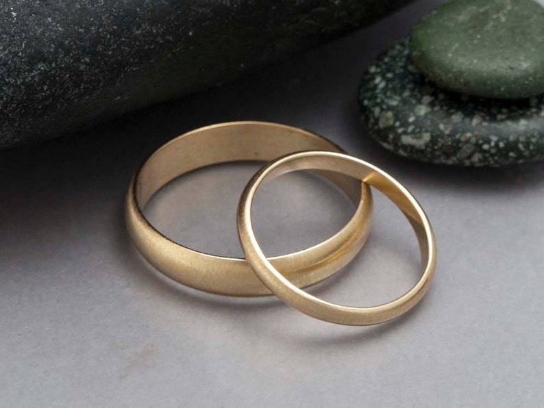 His and Hers Gold Wedding Ring Set Half Round Band in 2 and 4 - Etsy