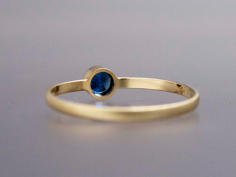 Solid 14k Gold Thin Engagement Ring with a 3.5mm Sapphire Blue Sapphire White Gold Ring