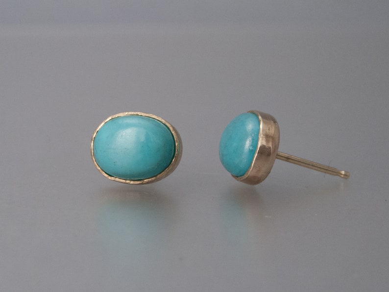 Oval Turquoise and 14k Yellow Gold Stud Earrings, 8x6mm Ready to ship image 5