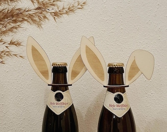 Hasenohren Flaschenaufsatz aus Holz 2 Stück – Osterdeko für Bierflaschen, Wein, Schnaps | lustige Tischdeko & Geschenkidee für Bierliebhaber