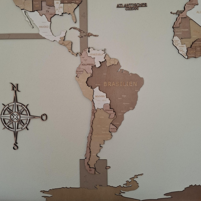 Gluing Map Wooden World Map (german): 3D Wall Map for DIY Assembly and Gluing ...