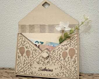 Carte d'anniversaire en bois personnalisée - cadeau en espèces