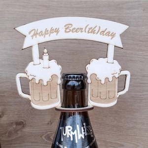 Happy Birthday Wooden Beer Bottle Topper – Fun Birthday Gift for Beer Lovers / Father's Day Gift Idea - Beer Mugs