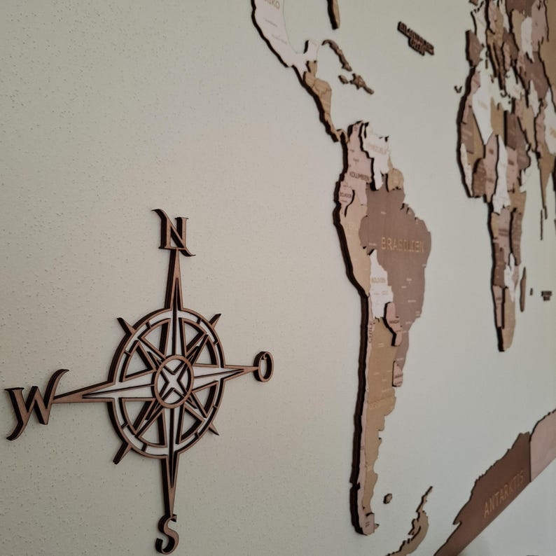 Gluing Map Wooden World Map (german): 3D Wall Map for DIY Assembly and Gluing ...