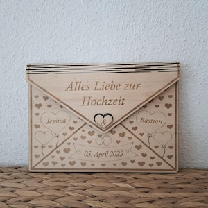 Personalisierte Hochzeitskarte aus Holz - Geldgeschenk