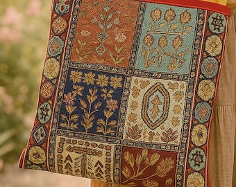 Bohemian Tapestry Tote Bag, Ethnic Floral Shopper, Boho Carryall