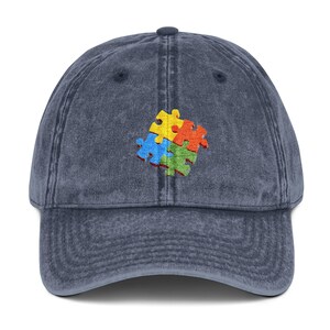 Embroidered Autism Awareness Cap, Puzzle Piece Logo, Blue Support Hat, Vintage Baseball Hat, Embroidery Adjustable Cap