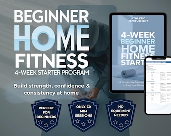 Plan de entrenamiento en casa de 4 semanas para principiantes: programa sin equipo, guía de fitness sencilla, plan de entrenamiento imprimible y programa de ejercicios digital en PDF.
