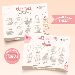 Editable Cake Care Card Template, Bakery Instructions, Canva Bundle (5 ...
